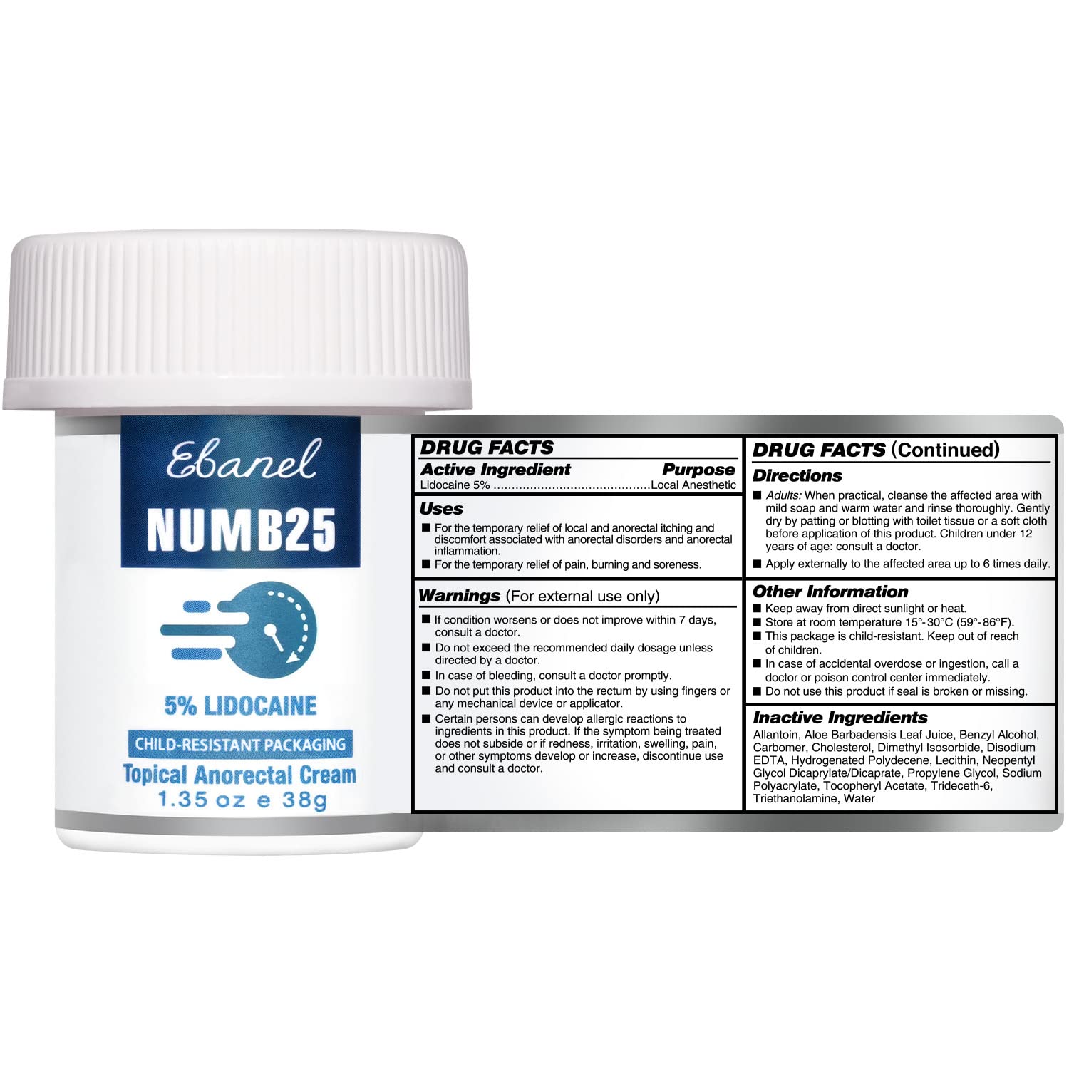 Ebanel Bundle of Numb25 Lidocaine 5% Topical Numbing Cream 1 Oz, and Pain Relief Roll On Arnica Menthol 3 Oz - Maple Wellness Supplements