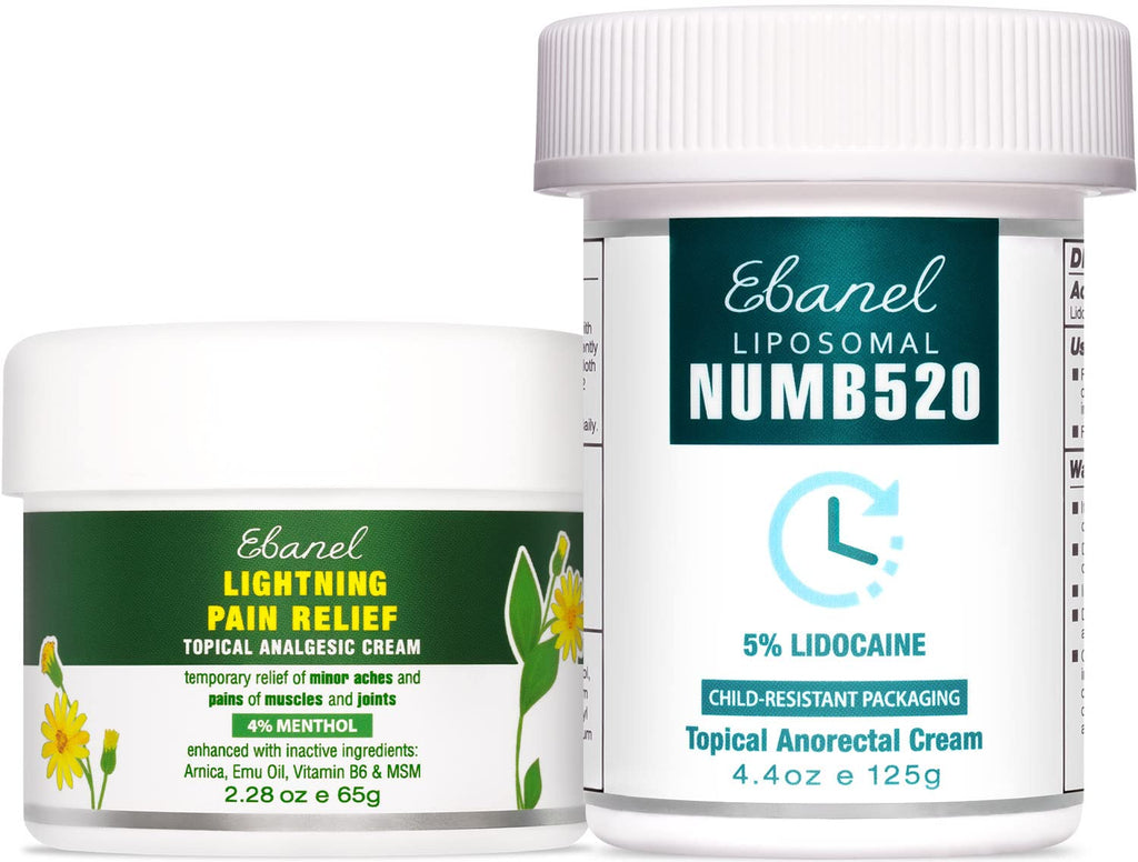 Ebanel Bundle of Pain Relief Cream Arnica Menthol 2 Oz, and Topical Numbing Cream 4 Oz - TrustMedUSA