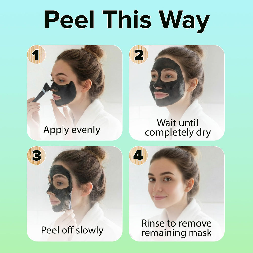 Ebanel Charcoal Peel Off Face Mask Applicator Set, Deep Pore Cleansing Minimizer Blackhead Remover with Niacinamide, Hyaluronic Acid, Vitamin C, Green Tea, Deep Cleanse Black Masks Peel Off Gel Mask - Maple Wellness Supplements
