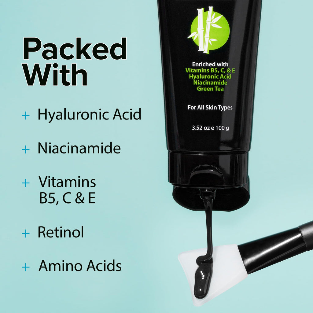 Ebanel Charcoal Peel Off Face Mask Applicator Set, Deep Pore Cleansing Minimizer Blackhead Remover with Niacinamide, Hyaluronic Acid, Vitamin C, Green Tea, Deep Cleanse Black Masks Peel Off Gel Mask - Maple Wellness Supplements