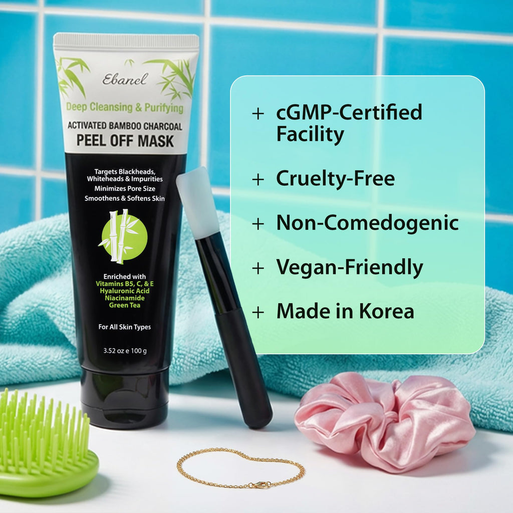 Ebanel Charcoal Peel Off Face Mask Applicator Set, Deep Pore Cleansing Minimizer Blackhead Remover with Niacinamide, Hyaluronic Acid, Vitamin C, Green Tea, Deep Cleanse Black Masks Peel Off Gel Mask - Maple Wellness Supplements