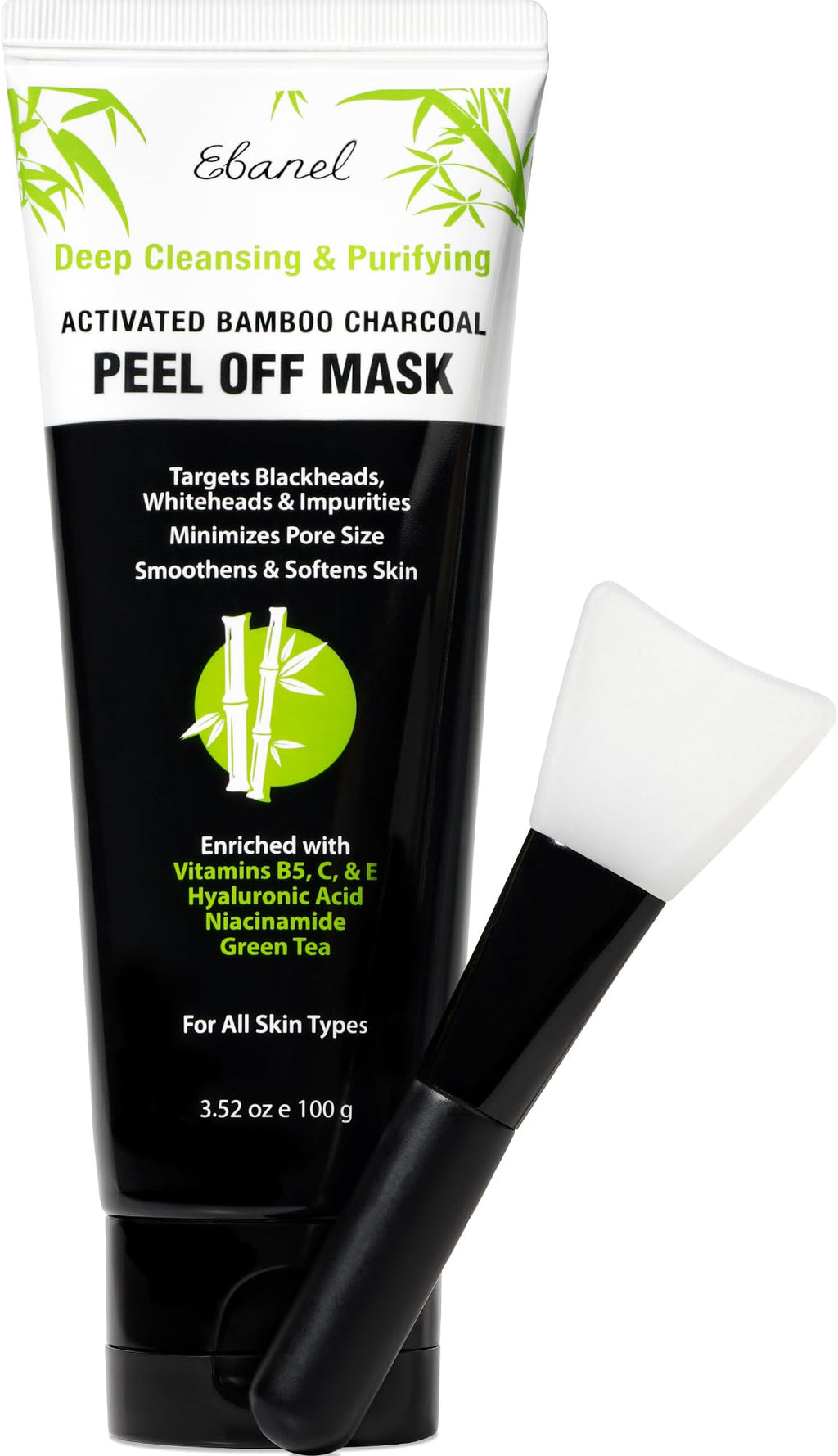 Ebanel Charcoal Peel Off Face Mask Applicator Set, Deep Pore Cleansing Minimizer Blackhead Remover with Niacinamide, Hyaluronic Acid, Vitamin C, Green Tea, Deep Cleanse Black Masks Peel Off Gel Mask - Maple Wellness Supplements