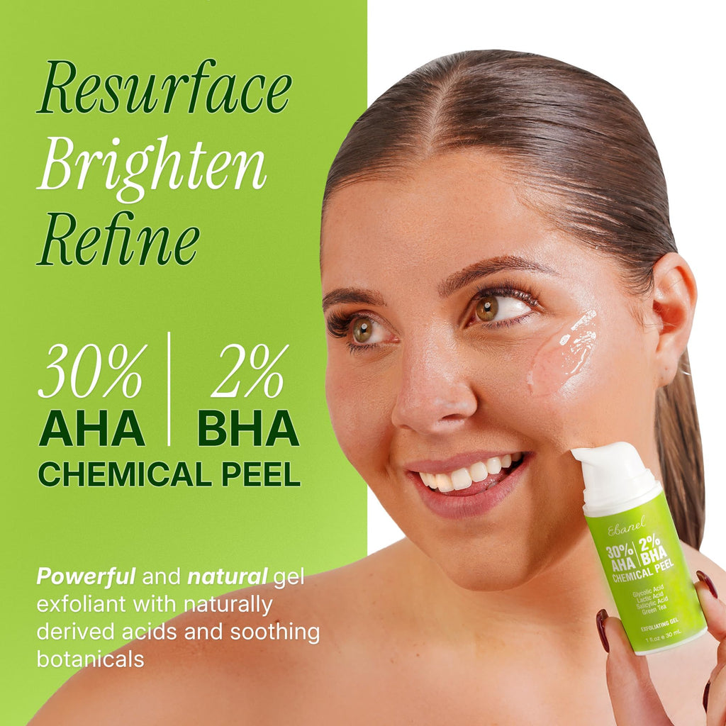 Ebanel Chemical Peel for Face, AHA BHA Exfoliator, Glycolic Acid Peel, Salicylic & Lactic Acid Face Peeling Gel, Infused with Green Tea & Chamomile for Acne Scars, Dark Spots, Wrinkles, Fine Lines - Maple Wellness Supplements