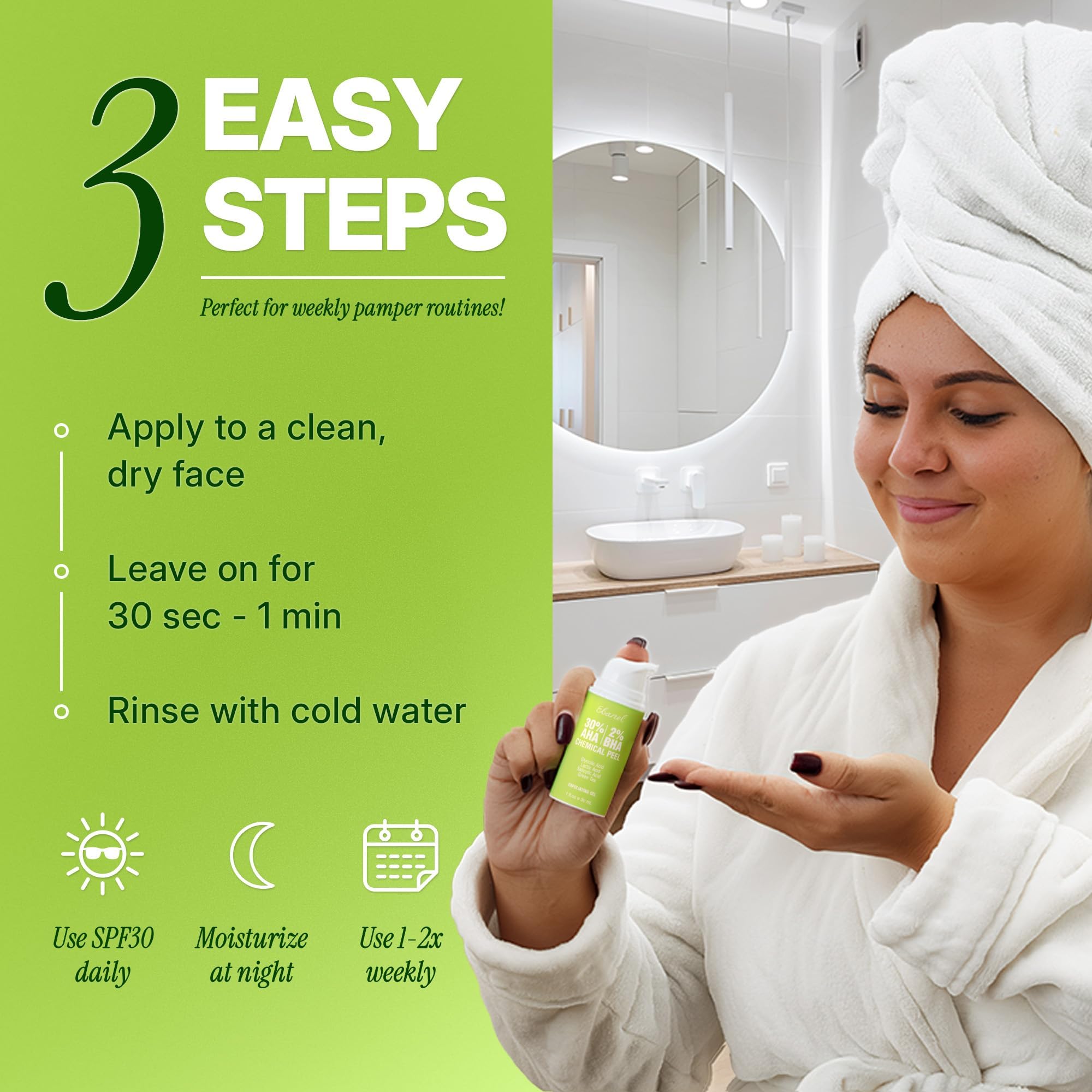 Ebanel Chemical Peel for Face, AHA BHA Exfoliator, Glycolic Acid Peel, Salicylic & Lactic Acid Face Peeling Gel, Infused with Green Tea & Chamomile for Acne Scars, Dark Spots, Wrinkles, Fine Lines - Maple Wellness Supplements
