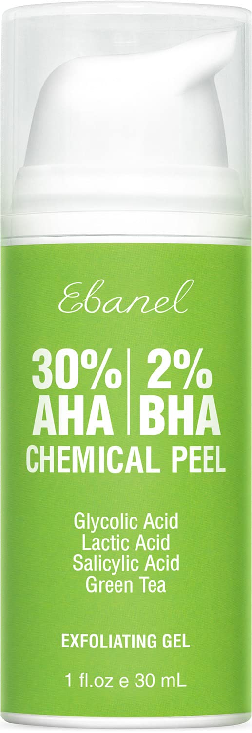 Ebanel Chemical Peel for Face, AHA BHA Exfoliator, Glycolic Acid Peel, Salicylic & Lactic Acid Face Peeling Gel, Infused with Green Tea & Chamomile for Acne Scars, Dark Spots, Wrinkles, Fine Lines - Maple Wellness Supplements