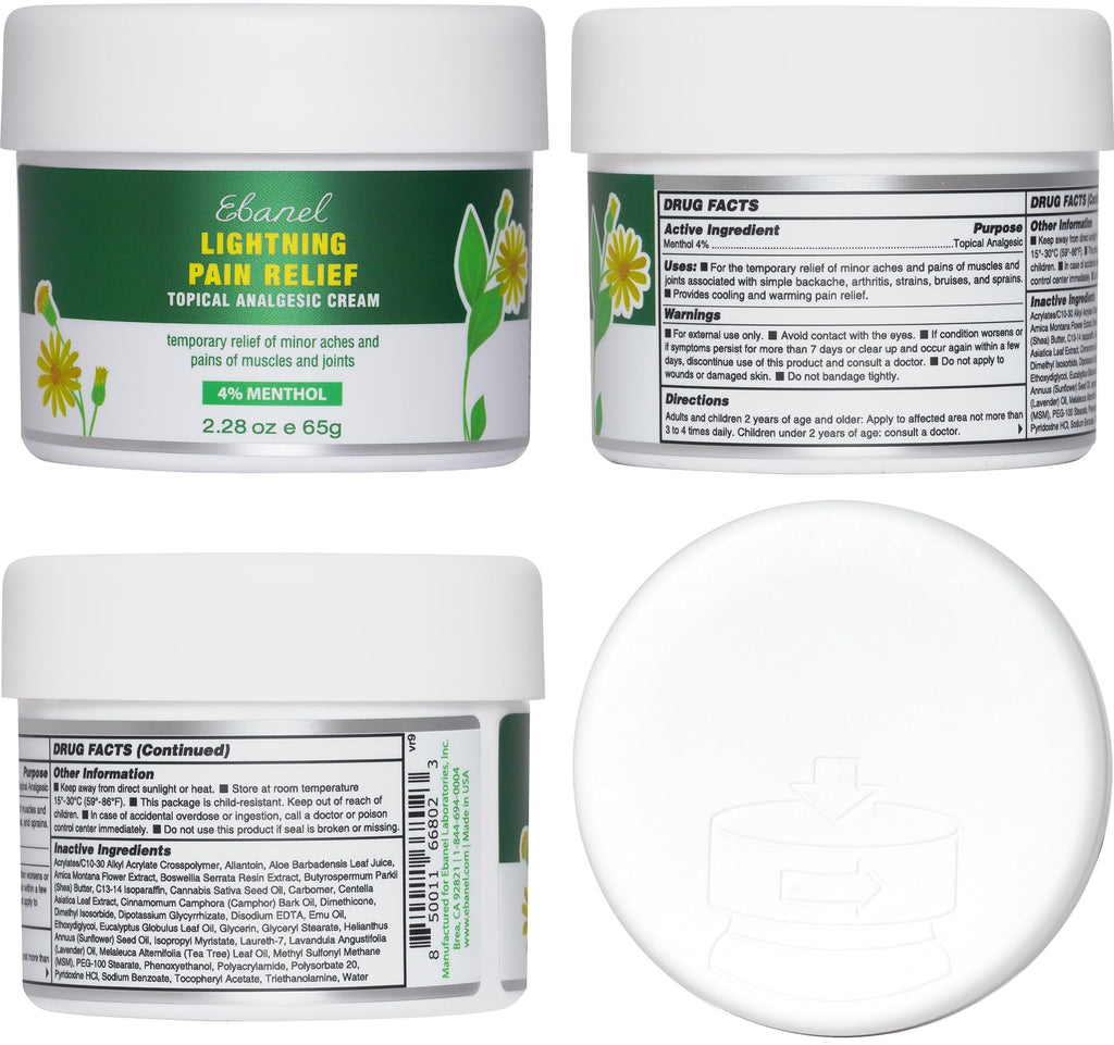 Ebanel Pain Relief Cream for Arthritis, Back, Joint, Foot, Neck, Strains & Sprains with Menthol, Camphor, Arnica, Emu Oil, MSM, Boswellia, Soothing Muscle Pain Relief Cream - Maple Wellness Supplements