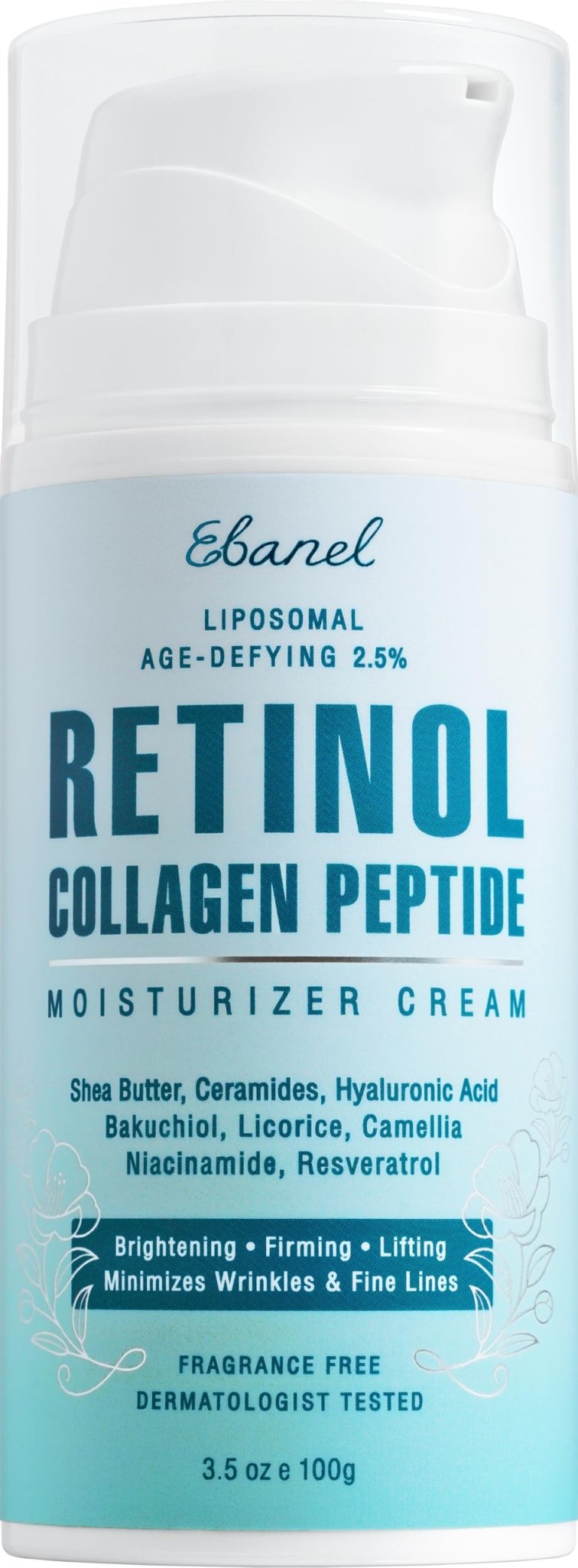 Ebanel Retinol Cream for Face 3.5 oz, Moisturizer with Collagen, Peptides, Ceramides, Hyaluronic Acid, Vitamin C & B5, Firming Anti Aging Face Cream for Wrinkles, Fine Lines, Dark Spots, Day & Night - Maple Wellness Supplements