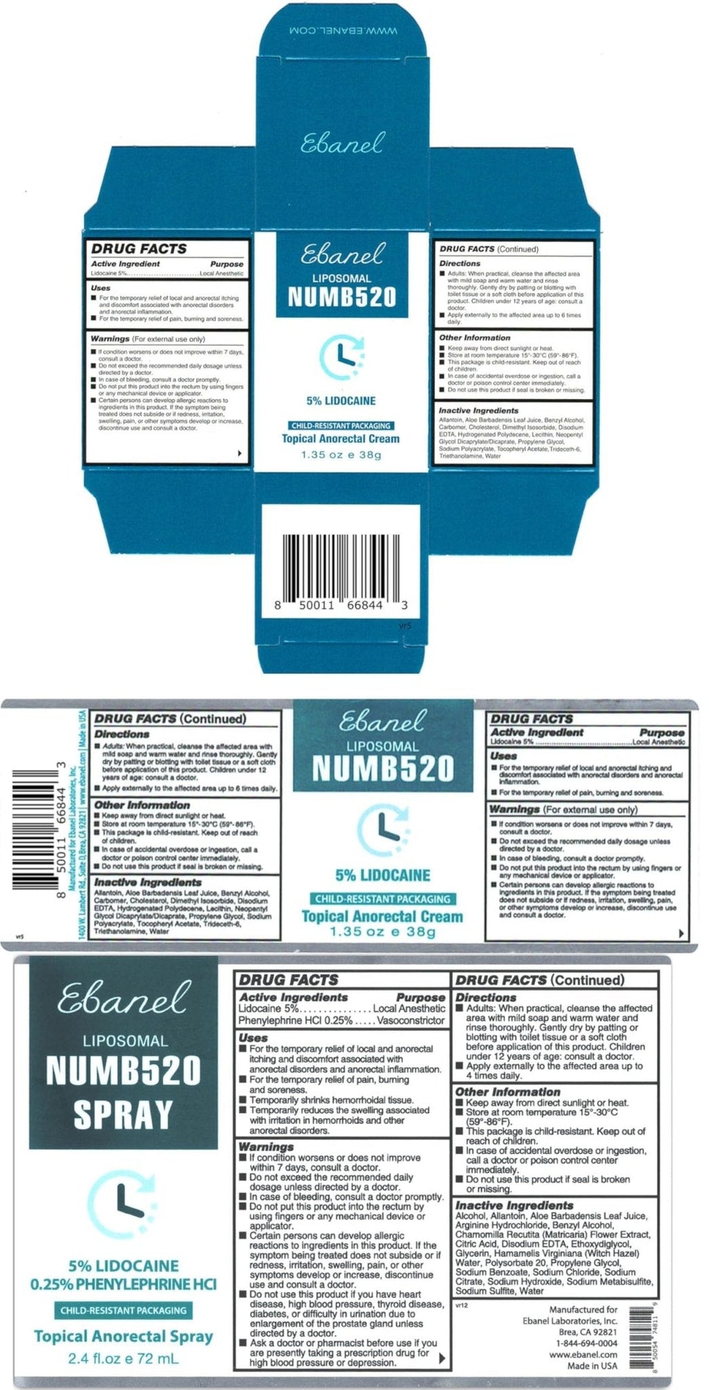 Ebanel Set of 5% Lidocaine Numbing Cream and 5% Lidocaine Spray Pain Relief Numbing Spray for Skin, Maximum Strength Topical Anesthetic to Numb Pain Burn Itch for Local and Anorectal Uses - Maple Wellness Supplements