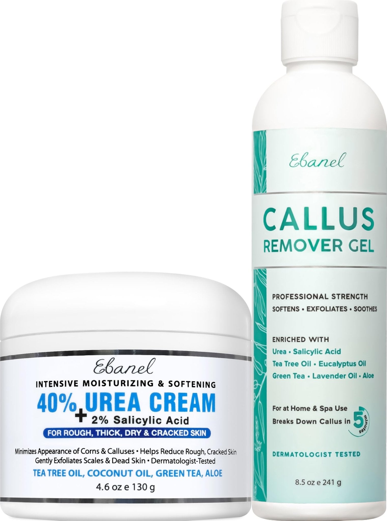 Ebanel Set of Professional Callus Remover for Feet, and Urea Cream 40% Plus Salicylic Acid 2%, Heel Foot Callus Remover Gel Exfoliator Dead Skin Cuticle Removal Toenail Softener Keratolytic Pedicure - Maple Wellness Supplements