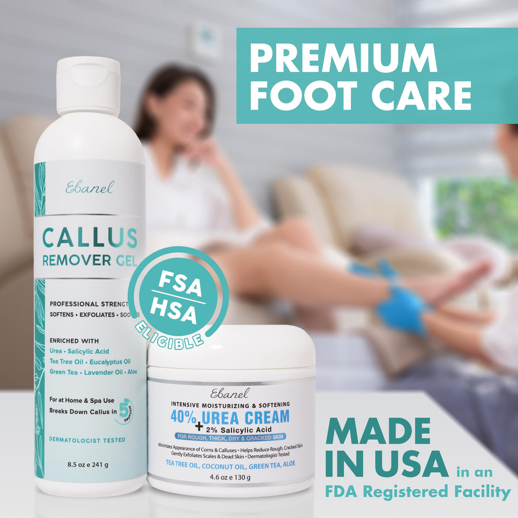 Ebanel Set of Professional Callus Remover for Feet, and Urea Cream 40% Plus Salicylic Acid 2%, Heel Foot Callus Remover Gel Exfoliator Dead Skin Cuticle Removal Toenail Softener Keratolytic Pedicure - Maple Wellness Supplements