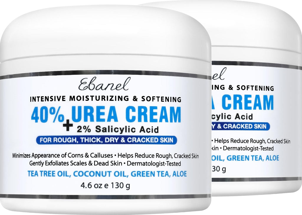 Ebanel Urea Cream 40% plus Salicylic Acid 2%, Foot Cream for Dry Cracked Heels Feet Knees Elbows Hands, Foot Dead Skin Cuticle Callus Remover Toenail Softener, Keratolytic Skin Barrier Repair, 2-Pack - Maple Wellness Supplements