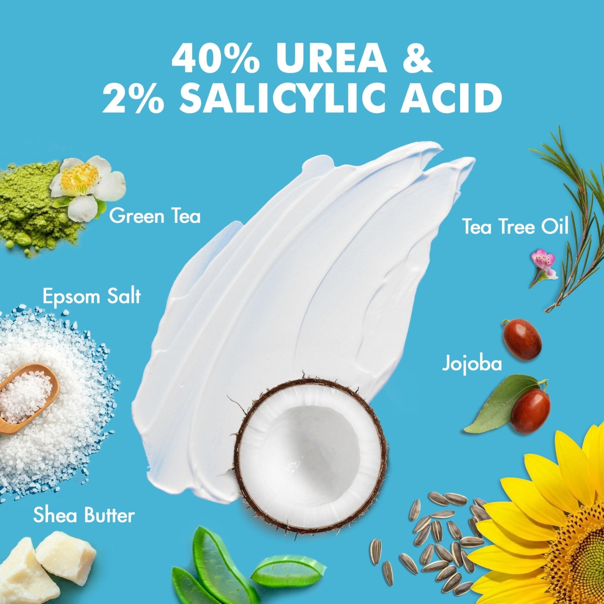 Ebanel Urea Cream 40% plus Salicylic Acid 2%, Foot Cream for Dry Cracked Heels Feet Knees Elbows Hands, Foot Dead Skin Cuticle Callus Remover Toenail Softener, Keratolytic Skin Barrier Repair - Maple Wellness Supplements