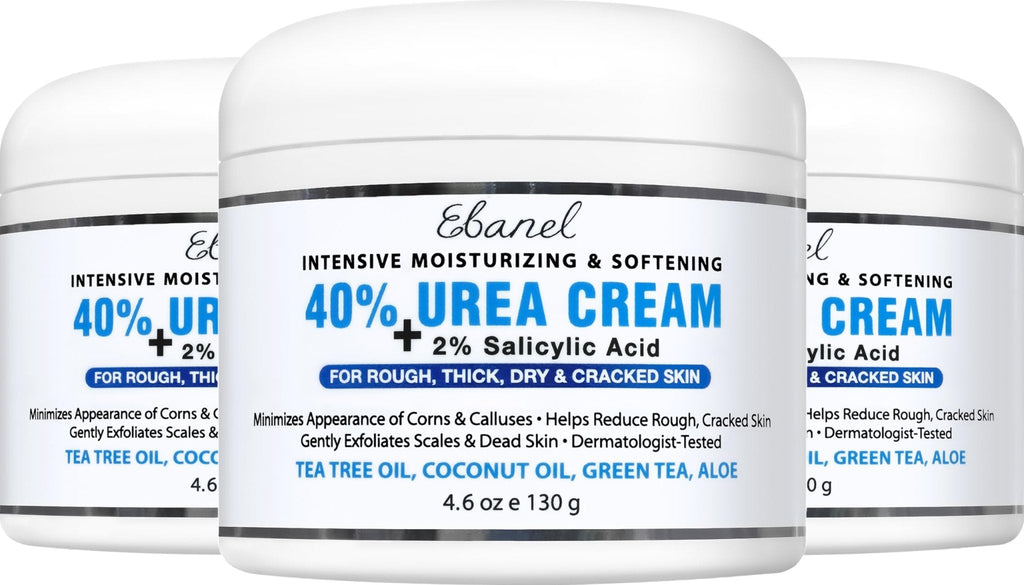 Ebanel Urea Cream 40% plus Salicylic Acid 2%, Foot Cream for Dry Cracked Heels Feet Knees Elbows Hands, Foot Dead Skin Cuticle Callus Remover Toenail Softener, Keratolytic Skin Barrier Repair, 3-Pack - Maple Wellness Supplements