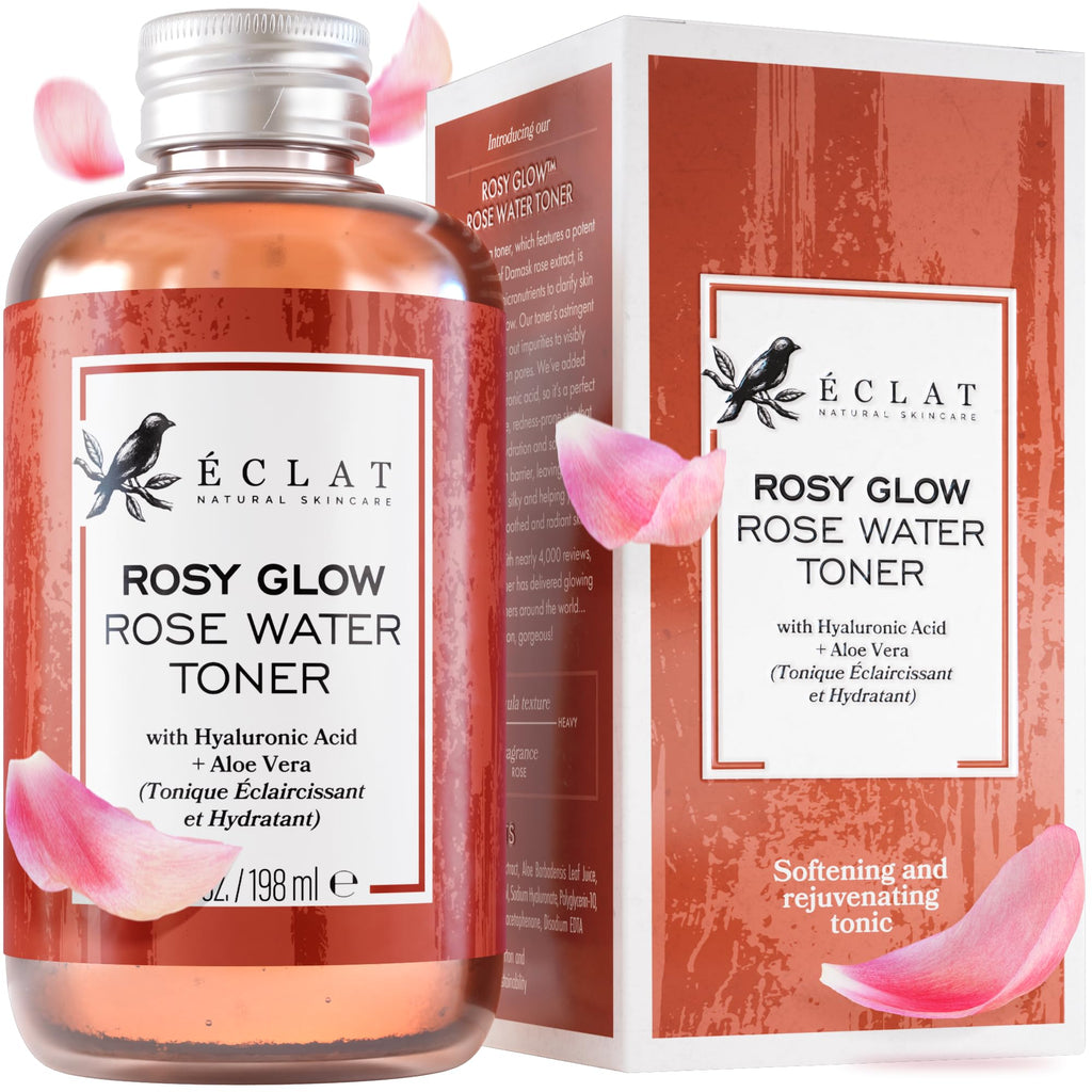 Eclat Skincare Rose Water Toner – Hydrating Toner for Face - Rosewater with Hyaluronic Acid & Aloe Vera - Alcohol Free & Skin Soothing Formula - Rejuvenating & Calming Facial Skin Care - Maple Wellness Supplements