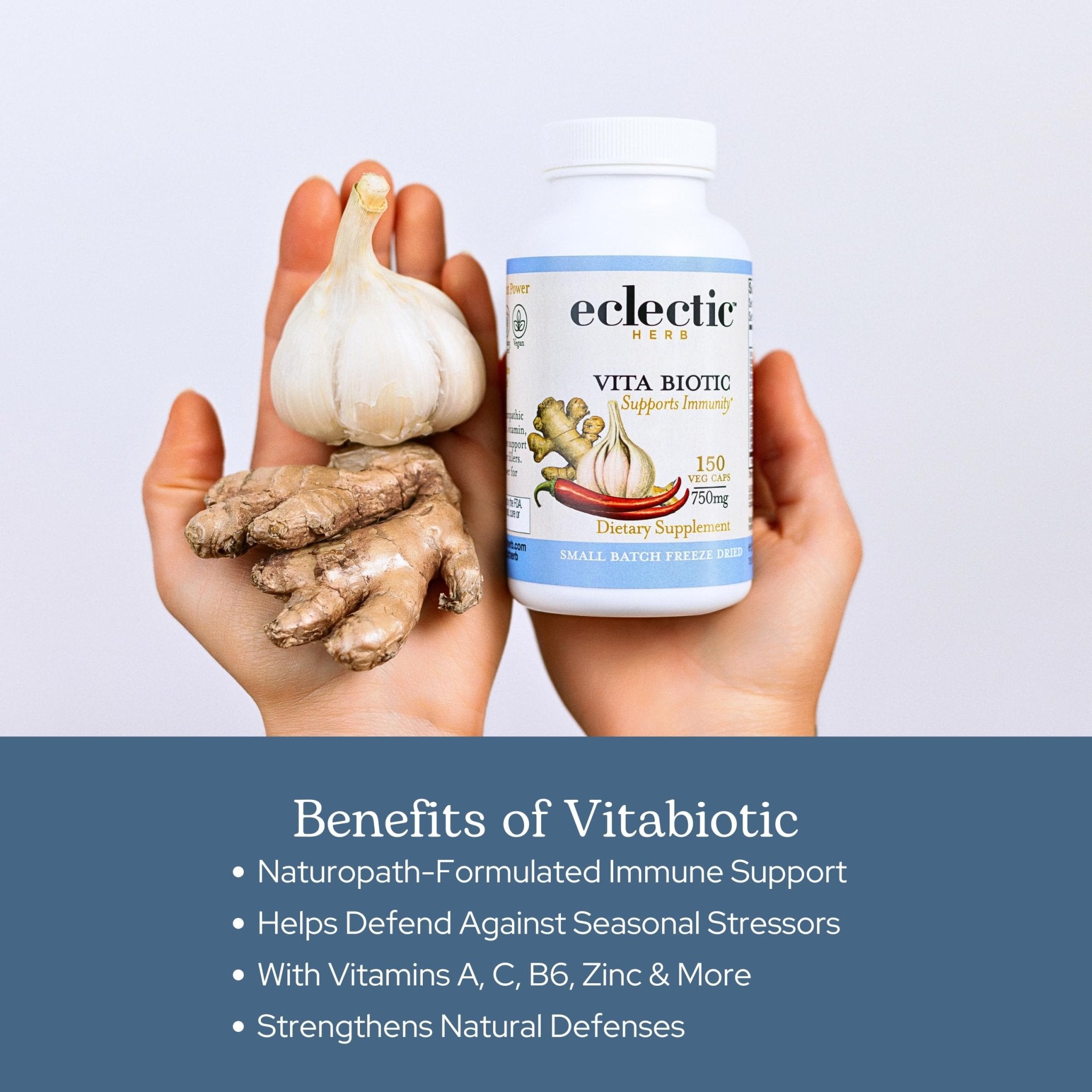 Eclectic Herb - Vitabiotic Capsules | Immune Support | Natural Herbal Multivitamin Supplement | Freeze Dried, Organic, Non-GMO, Vegan, Whole Herb (150 CT | 750 mg) - TrustMedUSA