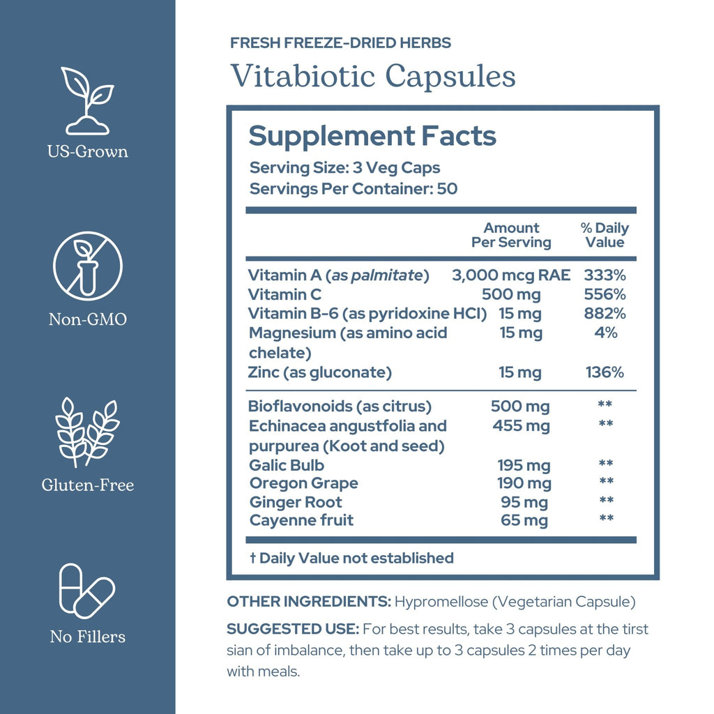 Eclectic Herb - Vitabiotic Capsules | Immune Support | Natural Herbal Multivitamin Supplement | Freeze Dried, Organic, Non-GMO, Vegan, Whole Herb (150 CT | 750 mg) - TrustMedUSA