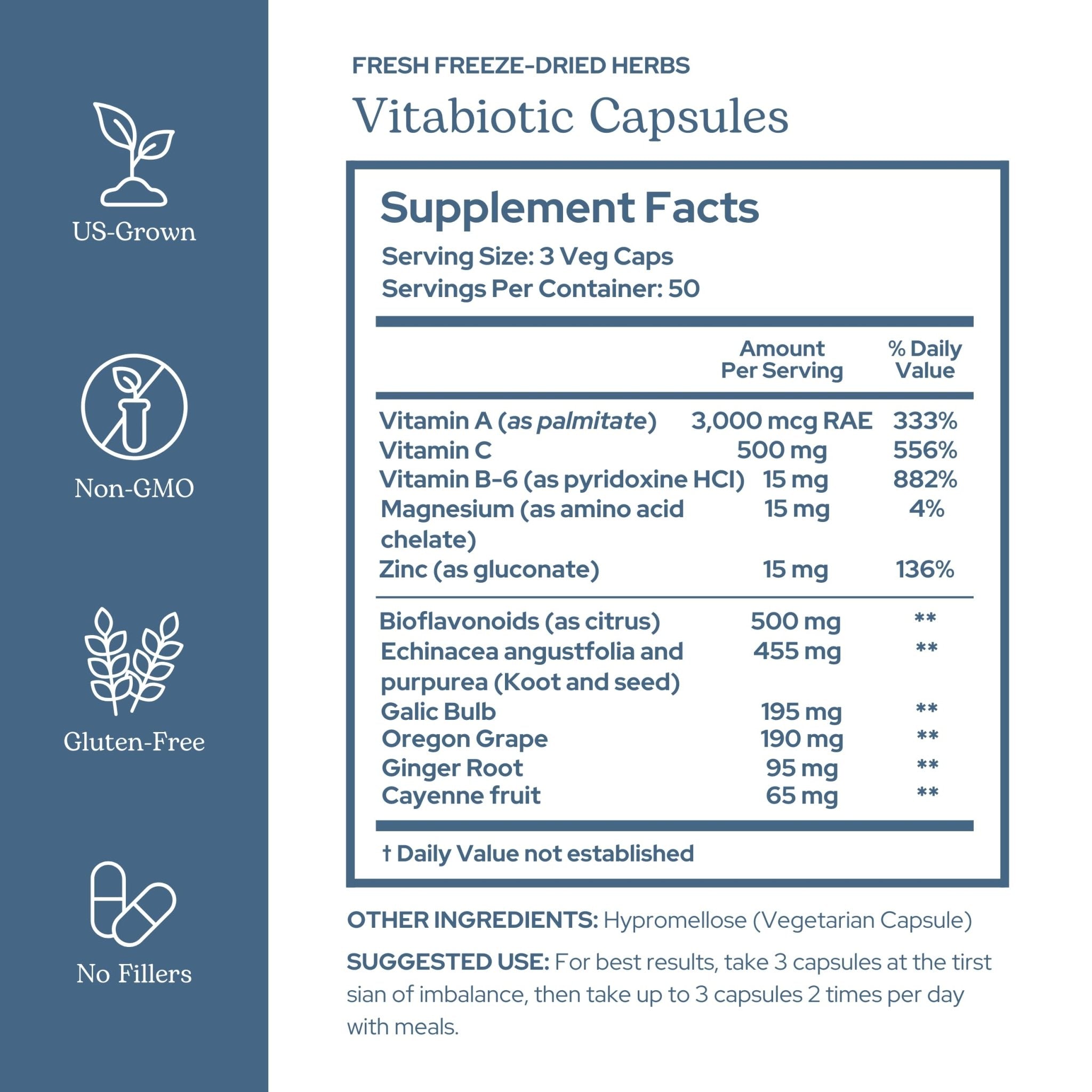 Eclectic Herb - Vitabiotic Capsules | Immune Support | Natural Herbal Multivitamin Supplement | Freeze Dried, Organic, Non-GMO, Vegan, Whole Herb (150 CT | 750 mg) - TrustMedUSA