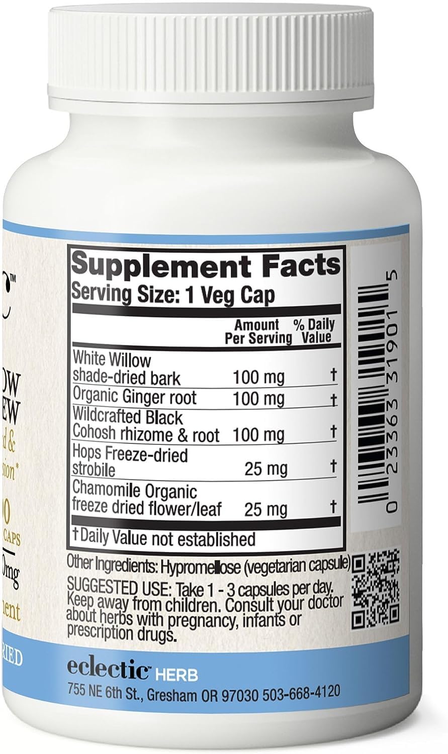Eclectic Institute Raw Fresh Freeze-Dried Non-GMO White Willow - Feverfew | Support Body's Response to Occasional Pain | 90 CT (350 mg) - TrustMedUSA