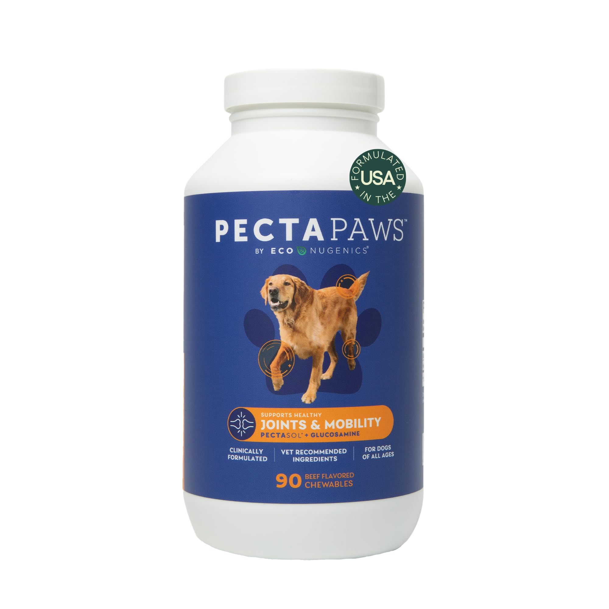 ecoNugenics PectaPaws Chewable Dog Supplements – Beef Flavor, 90 Count – PectaSol Modified Citrus Pectin + Glucosamine HCI for Dogs of All Ages, Supports Mobility, Joints, Immune Function, Pain Relief - TrustMedUSA