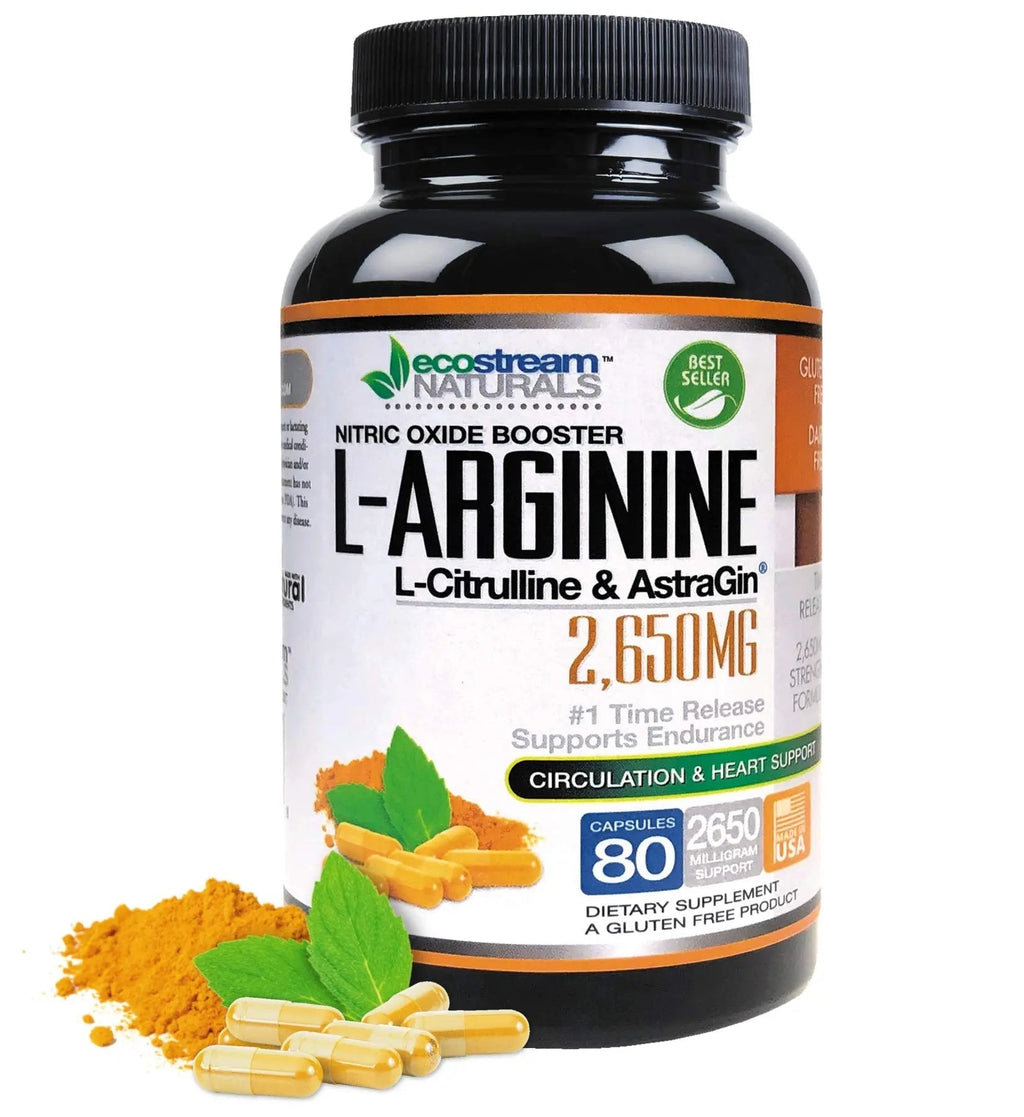 ecostream Naturals MAX 2650mg Nitric Oxide Booster L-Arginine - L-Citruline and Astragin - Time Release 2650 MAX Formula - TrustMedUSA