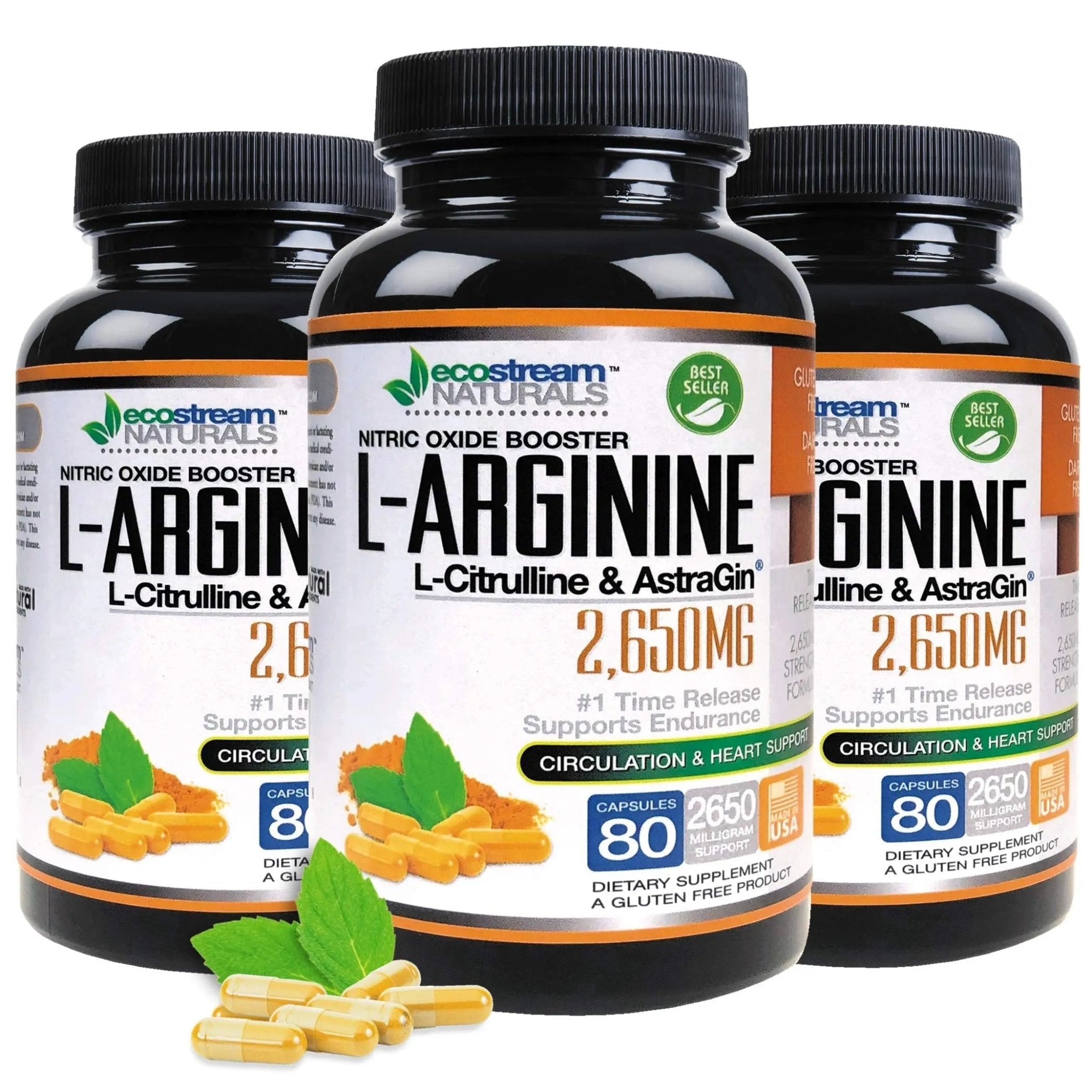 ecostream Naturals MAX 2650mg Nitric Oxide Booster L-Arginine - L-Citruline and Astragin - Time Release 2650 MAX Formula - TrustMedUSA