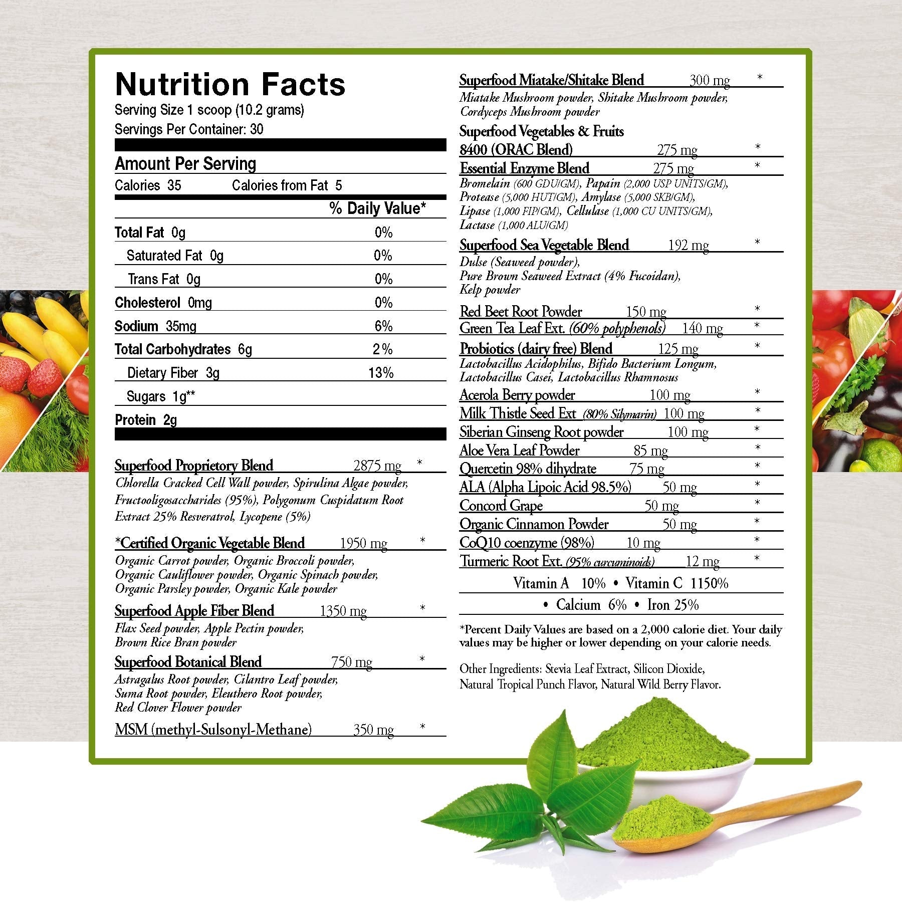 ecostream Naturals Vital First Daily Greens Superfood Powder 50 Whole Super Foods with Spirulina, Chlorella, Flax Seed, Fiber and Enzymes with Organic Greens - 30 Servings - TrustMedUSA