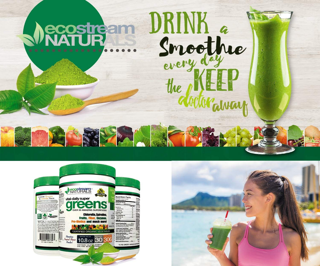 ecostream Naturals Vital First Daily Greens Superfood Powder 50 Whole Super Foods with Spirulina, Chlorella, Flax Seed, Fiber and Enzymes with Organic Greens - 30 Servings - TrustMedUSA