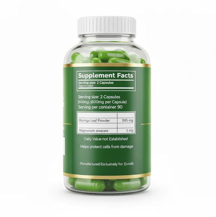 ECOVIB Moringa Capsules – 180 Vegan Capsules | Organic Superfood for Energy, Immunity & Detox - TrustMedUSA