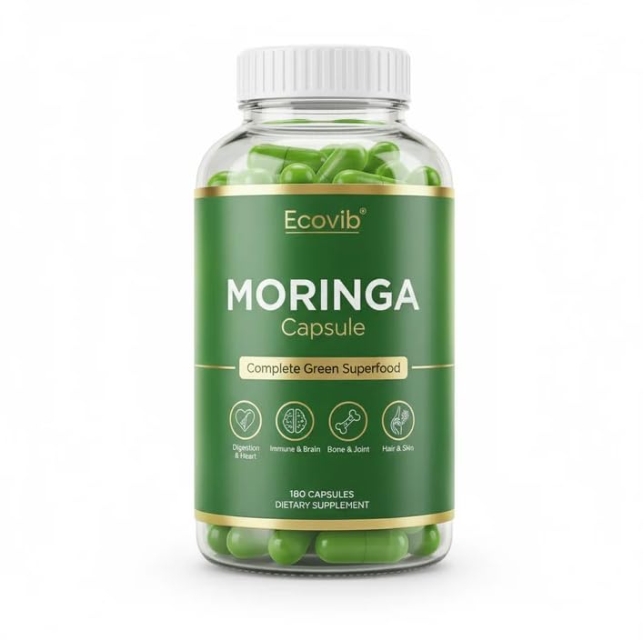 ECOVIB Moringa Capsules – 180 Vegan Capsules | Organic Superfood for Energy, Immunity & Detox - TrustMedUSA