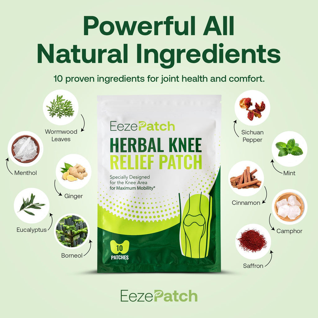 EezePatch® Herbal Knee Relief Patches (10 Count) – Natural Joint Support for Knee Discomfort, Mobility & Flexibility – Herbal Extracts for Soothing Relief – Easy-to-Apply Patches - Maple Wellness Supplements