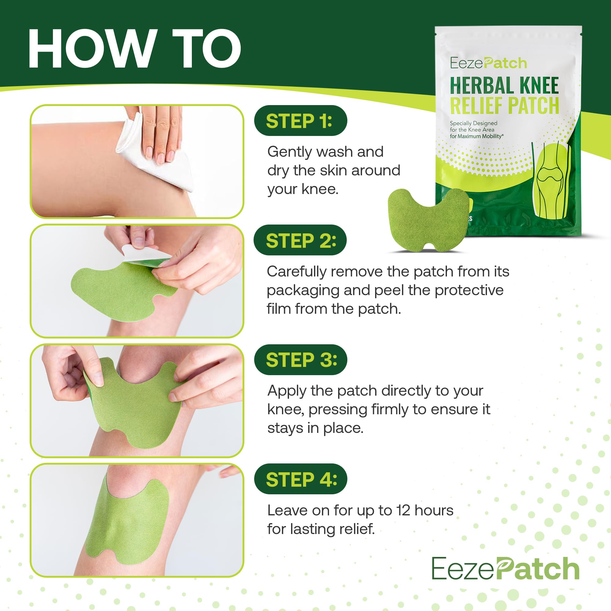 EezePatch® Herbal Knee Relief Patches (10 Count) – Natural Joint Support for Knee Discomfort, Mobility & Flexibility – Herbal Extracts for Soothing Relief – Easy-to-Apply Patches - Maple Wellness Supplements