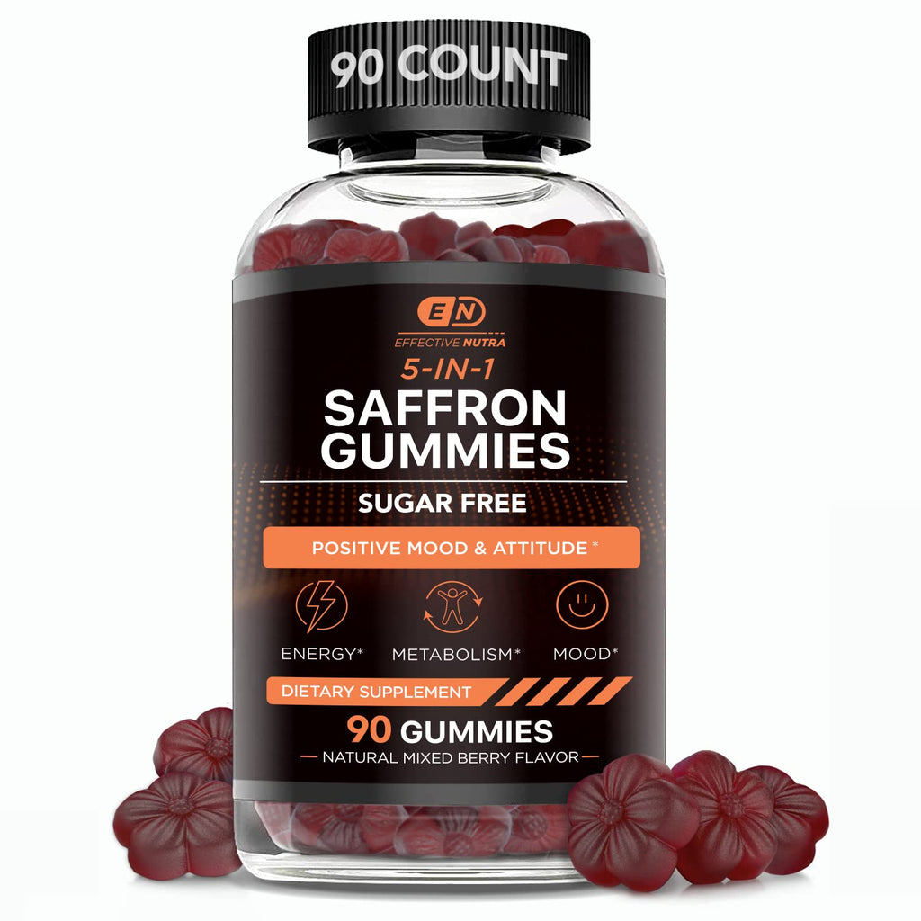 Effective Nutra Saffron Gummies for Adults 88.5mg - Mood Support & Stress Relief with GABA, Passion Flower - 5-in-1 Formula - Sugar-Free, Vegan, Non-GMO, Made in USA - 90 Count (45-Day Supply) - Maple Wellness Supplements