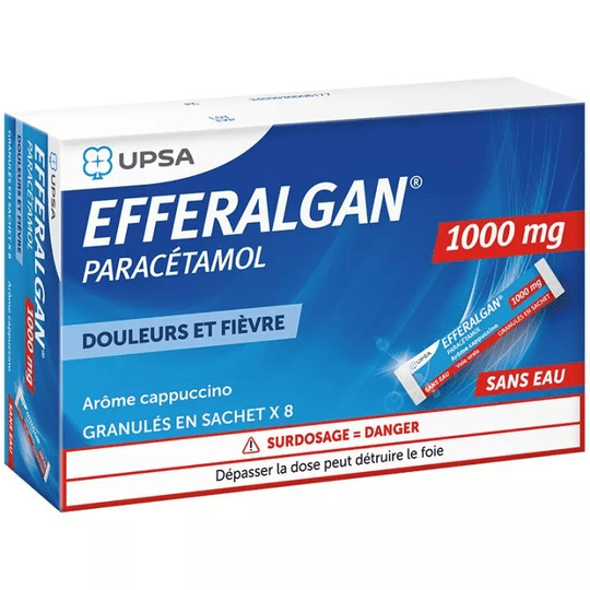 EFFERALGAN 1000mg Paracetamol 8 Sticks Cappuccino Flavor - TrustMedUSA