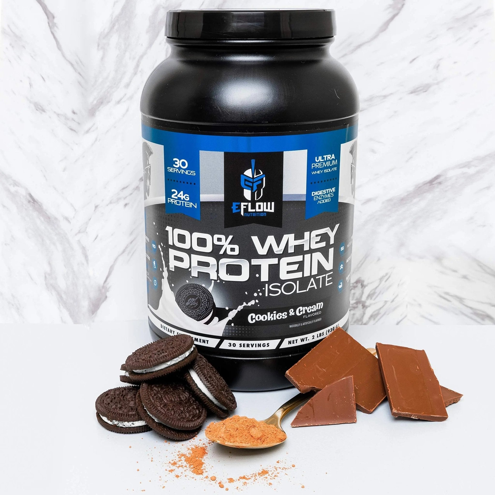 eFlow Nutrition 100% Whey Protein Isolate - Lactose-Free Digestive Enzymes Added - TrustMedUSA