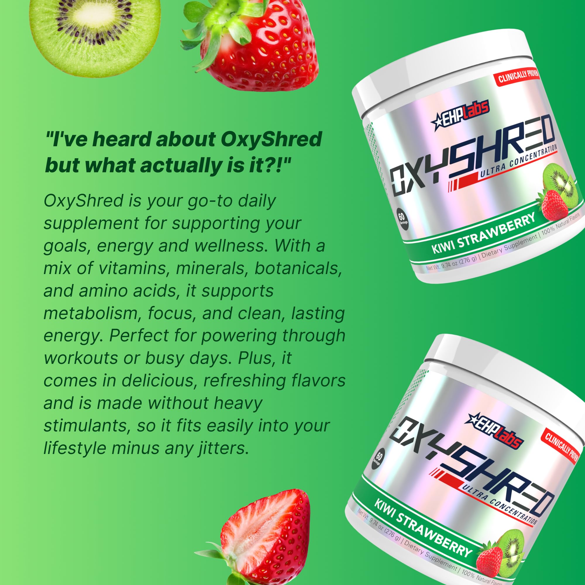 EHP Labs OxyShred Pre Workout Powder - Preworkout Powder with L Glutamine & Acetyl L Carnitine, Energy Boost Drink - Kiwi Strawberry, 60 Servings - Maple Wellness Supplements