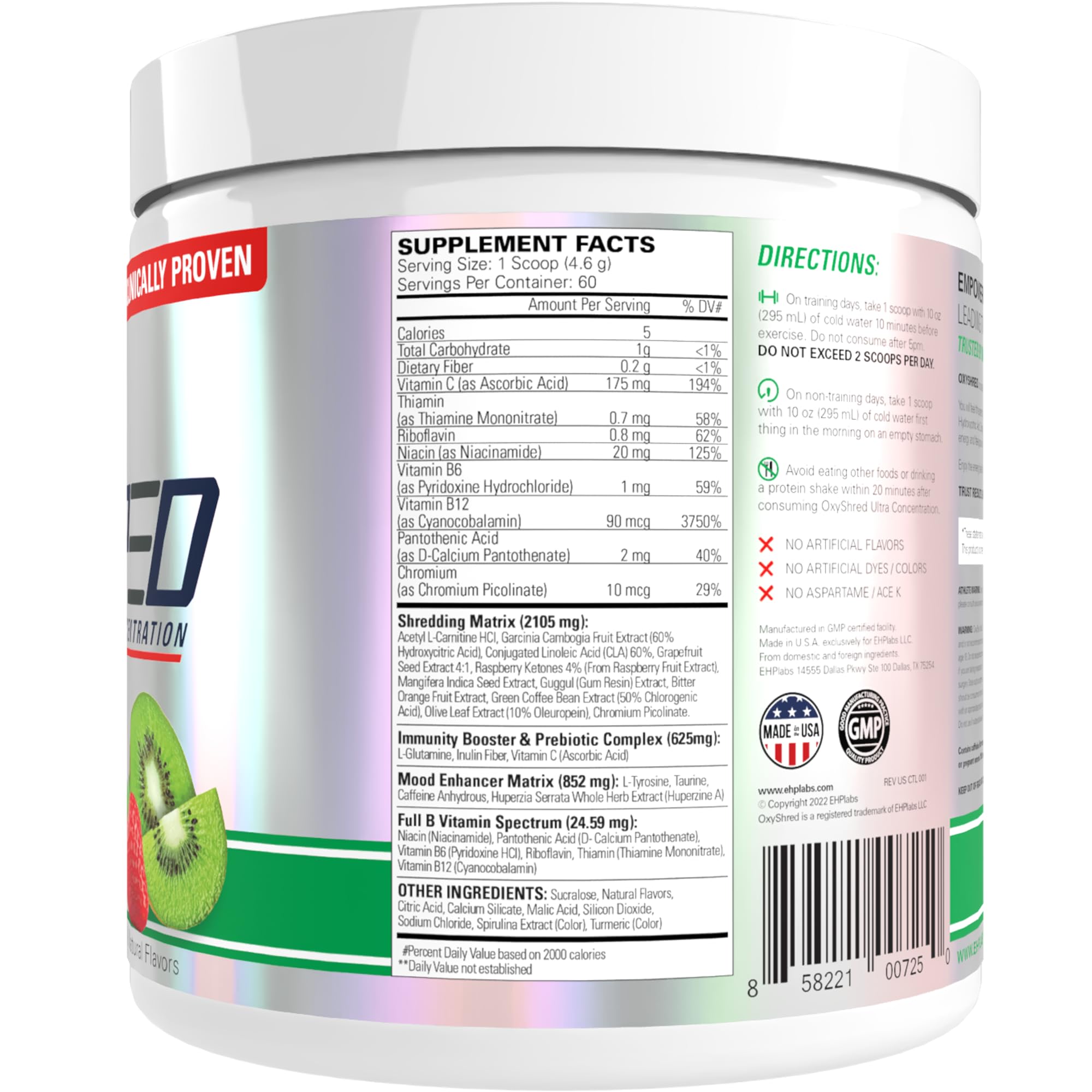 EHP Labs OxyShred Pre Workout Powder - Preworkout Powder with L Glutamine & Acetyl L Carnitine, Energy Boost Drink - Kiwi Strawberry, 60 Servings - Maple Wellness Supplements