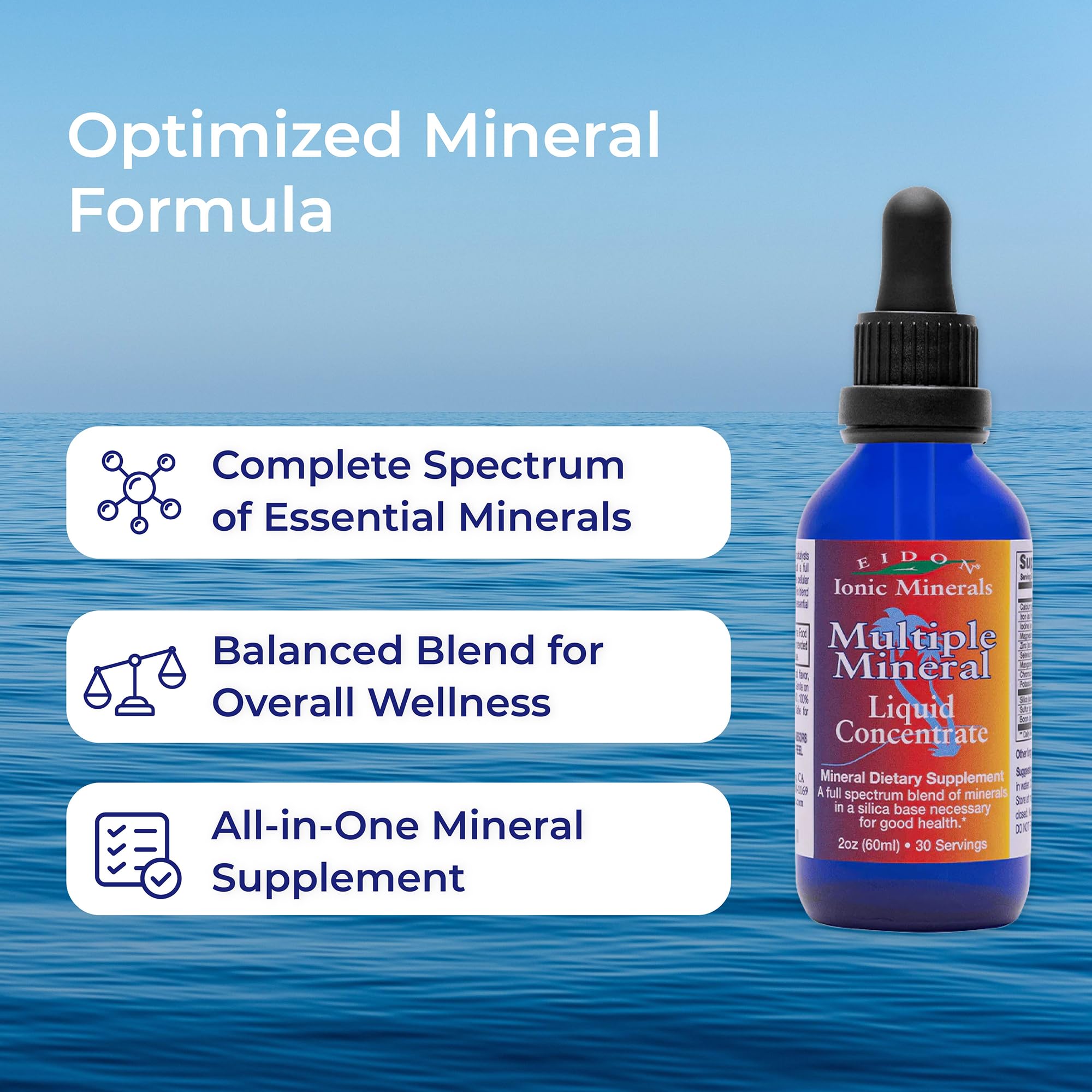 Eidon Multiple Minerals Supplement - Ionic Trace Mineral Drops for Water, with Zinc, Potassium, Chromium, & Magnesium, Natural Liquid Vitamins, Sugar Free & Bioavailable, for Men & Women - 18 oz - TrustMedUSA