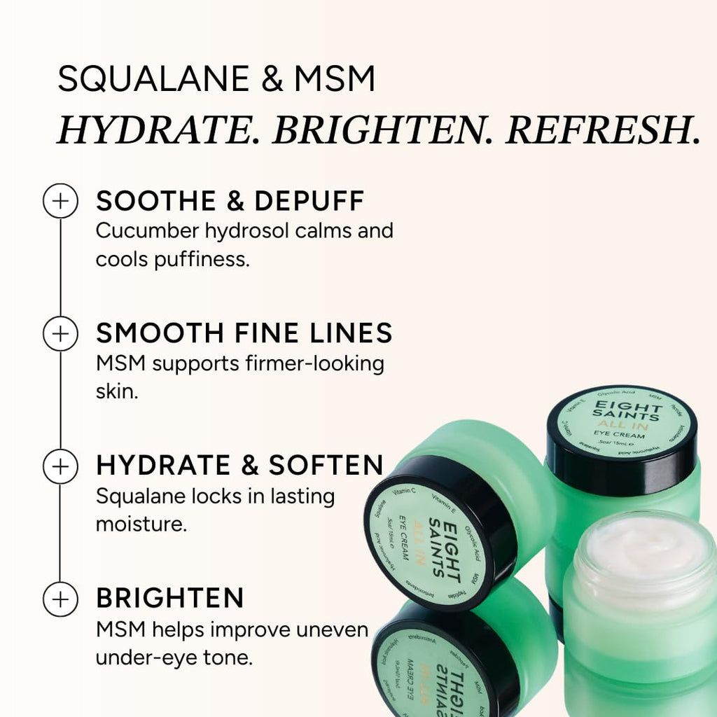 Eight Saints Skin Care All In Eye Cream, Anti Aging Eye Cream to Reduce Puffiness, Wrinkles, & Eye Bags, Dark Circles Eye Treatment, with Hyaluronic Acid, Vitamin C, & Peptides, 0.5 Ounces - Maple Wellness Supplements