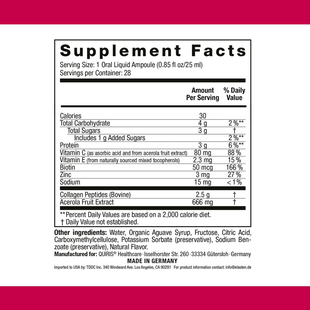 ELASTEN Clinically Tested Collagen Complex for Radiant Skin from Within – Reduces Fine Lines – Supports Healthy Connective Tissue – 28 Liquid Collagen Ampoules (0.85 fl oz / 25 ml Each) - Maple Wellness Supplements