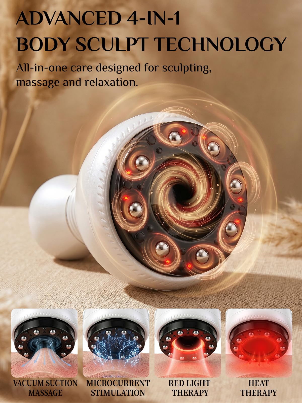 Electric Cupping Massager for Body with Suction, Microcurrent, Red Light & Heat, Lymphatic Drainage Massager, 12 Intensity Body Sculpting Machine, Cellulite Massage Tool for Arms Legs Waist Back-White - Maple Wellness Supplements