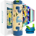 Elemental Iconic Kids Water Bottle for School - 100% Leak-Proof Insulated Water Bottles with Straw Lid & Pop-It Handle for Boys & Girls - Triple-Wall Insulated & BPA-Free, 20oz – Dinosaur - Maple Wellness Supplements