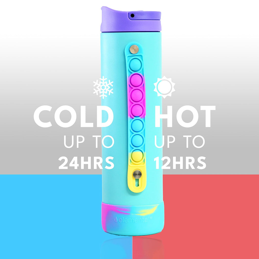 Elemental Iconic Water Bottle for School - 100% Leak-Proof Insulated Water Bottles with Straw Lid & Pop-It Handle - Triple-Wall Insulated & BPA-Free, 20oz – Blue Tie Dye - Maple Wellness Supplements