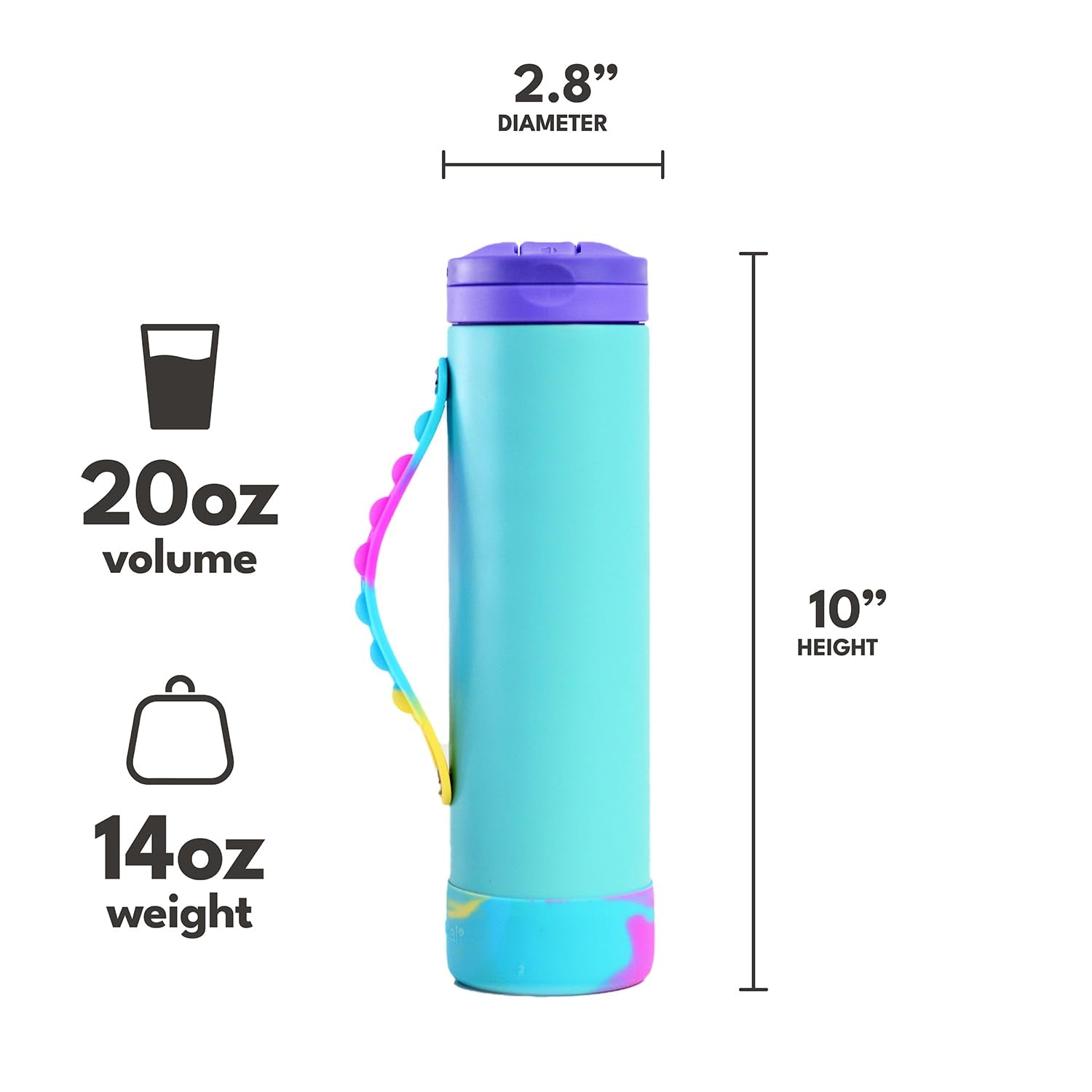 Elemental Iconic Water Bottle for School - 100% Leak-Proof Insulated Water Bottles with Straw Lid & Pop-It Handle - Triple-Wall Insulated & BPA-Free, 20oz – Blue Tie Dye - Maple Wellness Supplements