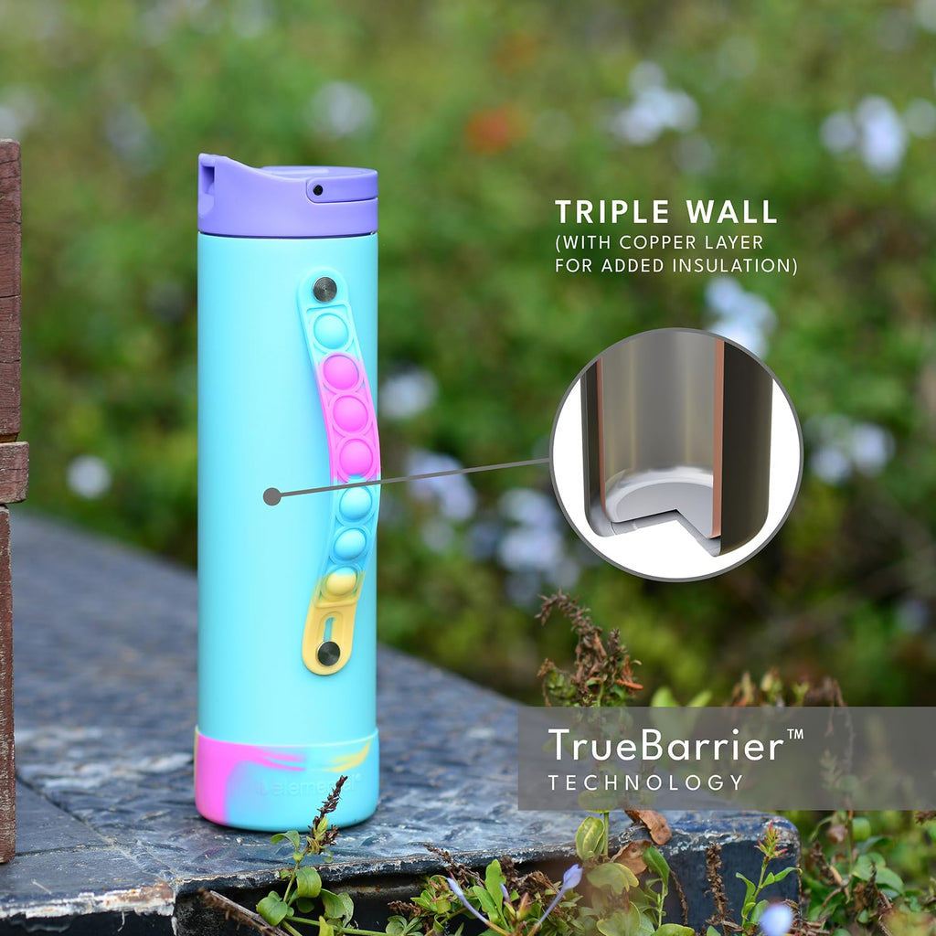 Elemental Iconic Water Bottle for School - 100% Leak-Proof Insulated Water Bottles with Straw Lid & Pop-It Handle - Triple-Wall Insulated & BPA-Free, 20oz – Blue Tie Dye - Maple Wellness Supplements