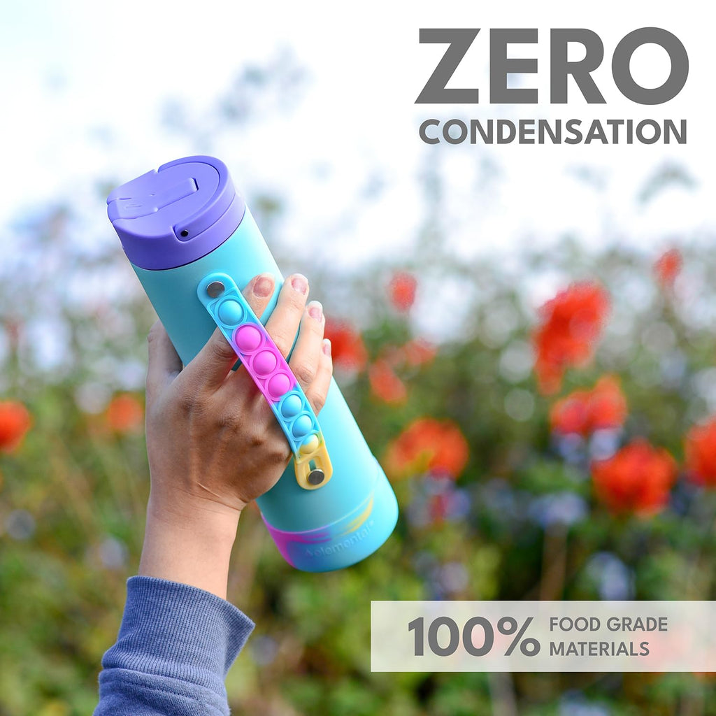 Elemental Iconic Water Bottle for School - 100% Leak-Proof Insulated Water Bottles with Straw Lid & Pop-It Handle - Triple-Wall Insulated & BPA-Free, 20oz – Blue Tie Dye - Maple Wellness Supplements