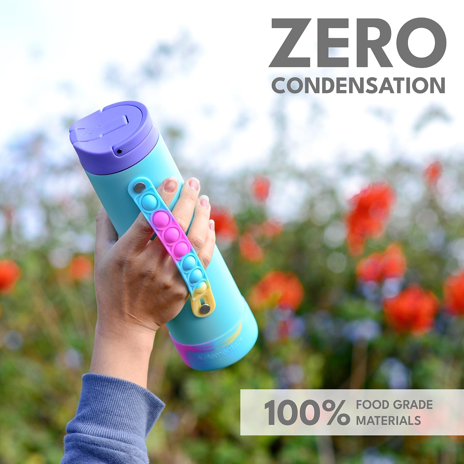 Elemental Iconic Water Bottle for School - 100% Leak-Proof Insulated Water Bottles with Straw Lid & Pop-It Handle - Triple-Wall Insulated & BPA-Free, 20oz – Blue Tie Dye - Maple Wellness Supplements