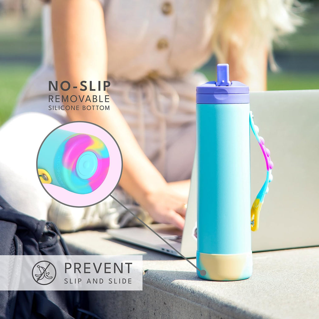 Elemental Iconic Water Bottle for School - 100% Leak-Proof Insulated Water Bottles with Straw Lid & Pop-It Handle - Triple-Wall Insulated & BPA-Free, 20oz – Blue Tie Dye - Maple Wellness Supplements