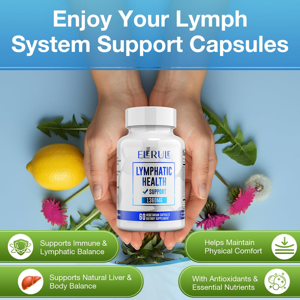 ELERULE Lymphatic Support Supplement, Lymphatic Drainage Supplements with with Dandelion, Burdock, Echinacea, Lemon & More, Lymph System Support for Men and Women – 60 Capsules - Maple Wellness Supplements