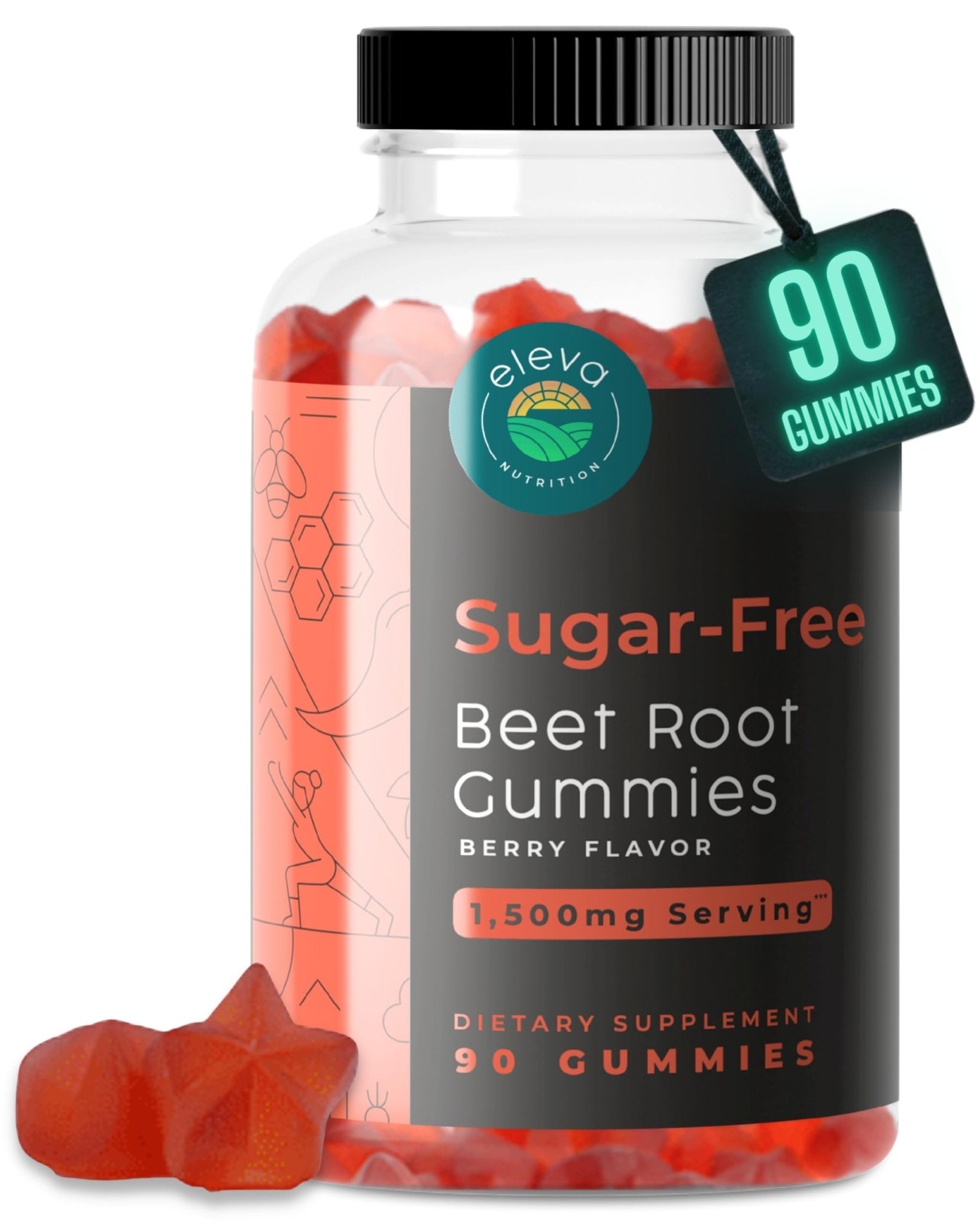 Eleva Nutrition Sugar-Free Beet Root Gummies- Vitamin C & B9- Memory & Focus Chews- Nitric Oxide -Energy Beet Supplement- 90 Organic Beetroot Chews for Men & Women - TrustMedUSA