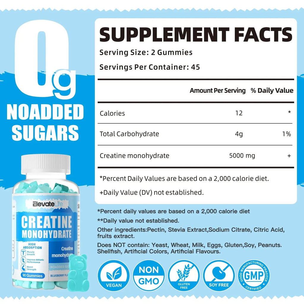ElevateLife Creatine Monohydrate Gummies 5000mg for Men & Women, Chewables - TrustMedUSA